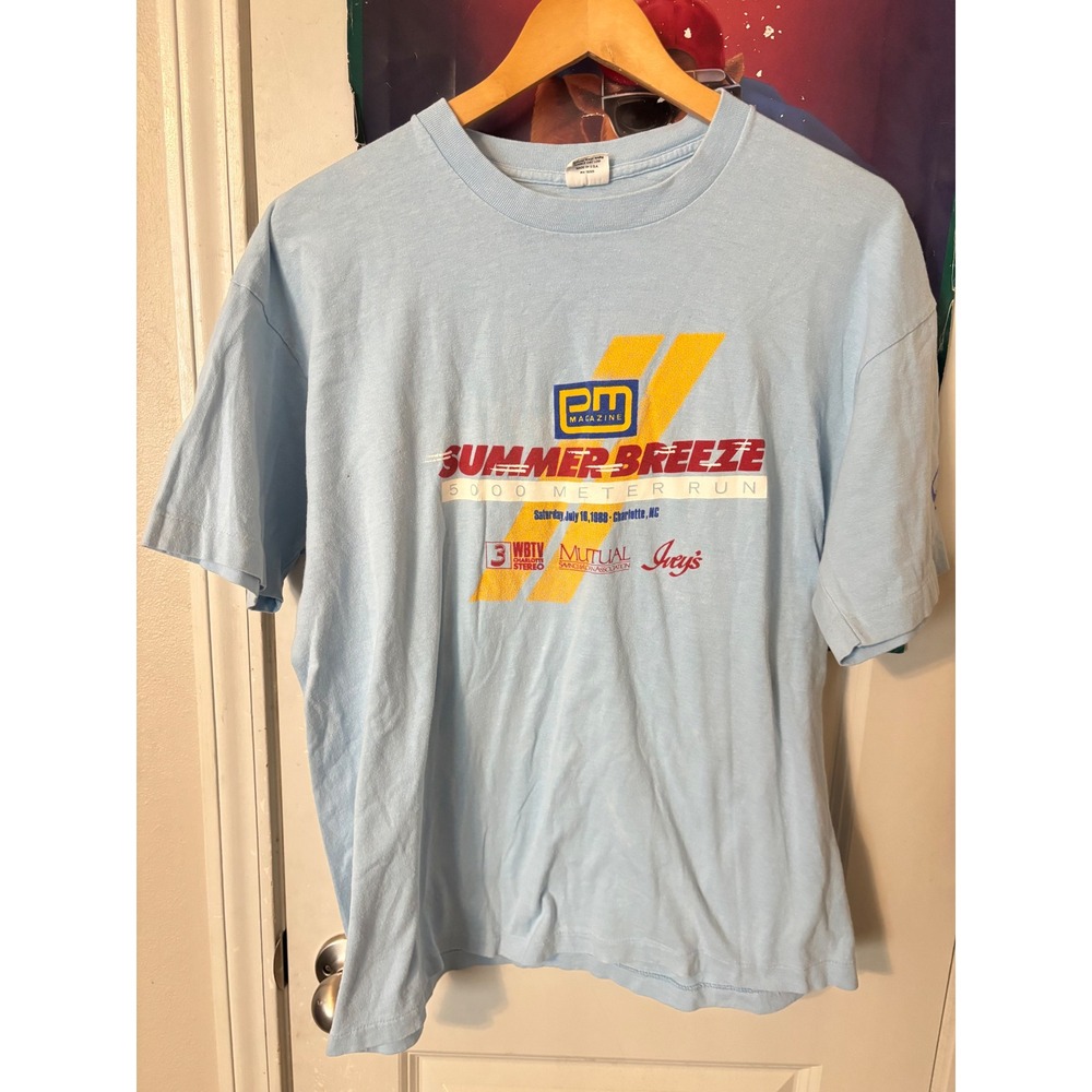 Vintage 1988 Summer Breeze 5000 Meter Run T Shirt Mens XL Belton Blue 80s 5K